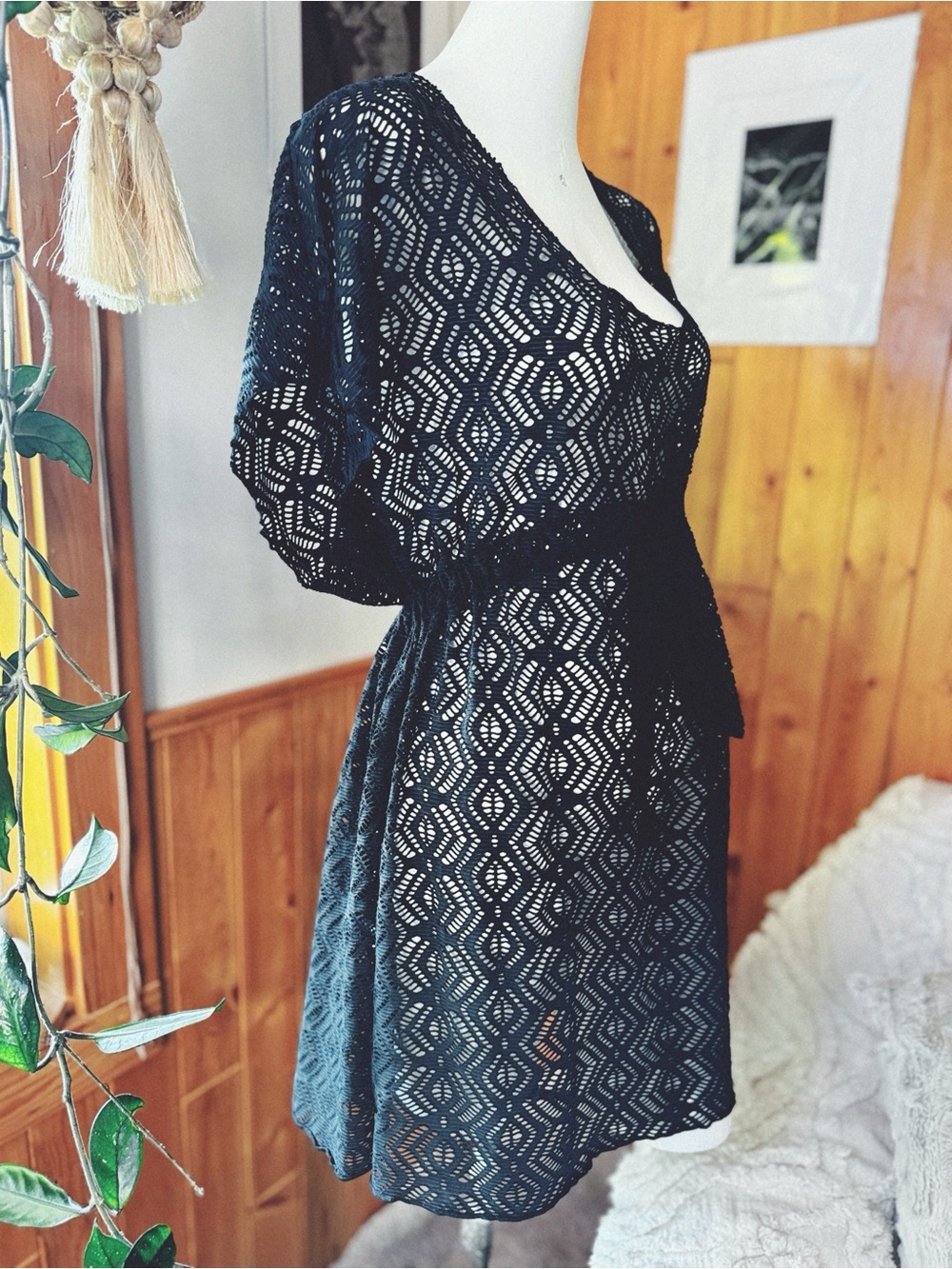 Becca “See It Through” Black Crochet Swim Cover-Up Dress | EUC | XL